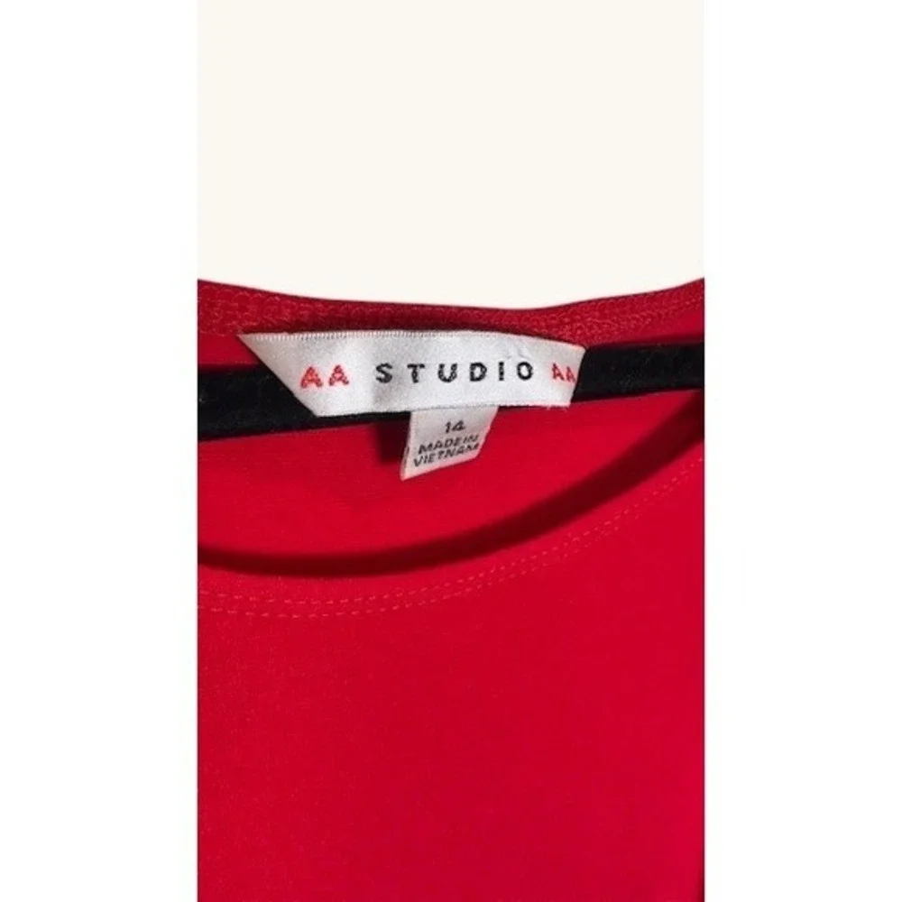 AA‎ Studio Red Ruffle Sleeveless Sheath Dress Womens 14 Stretch Cocktail Party